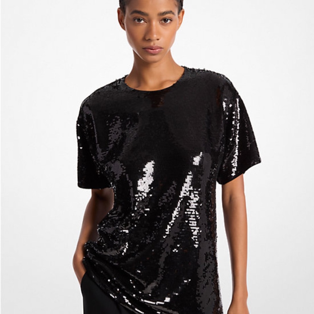 Michael Kors Sequined Jersey Oversized T-Shirt